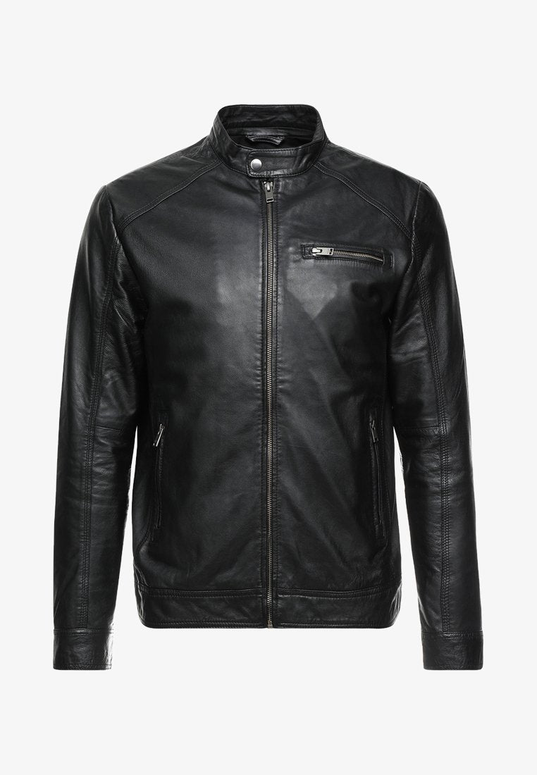 Mens Classic Black Cafe Racer Leather Jacket