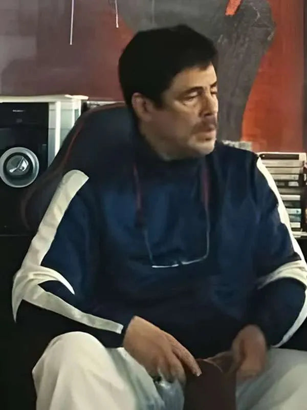 Benicio del Toro One Battle After Another Blue Jacket