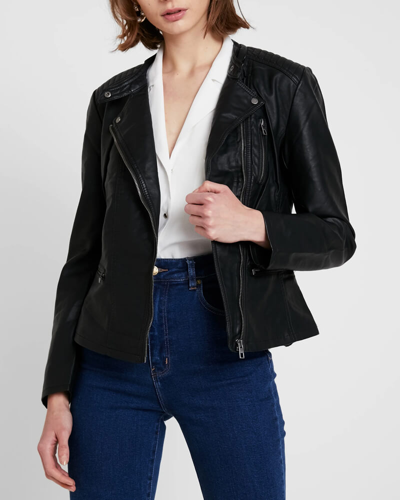Onlco Real Lambskin Black Biker Leather Jacket