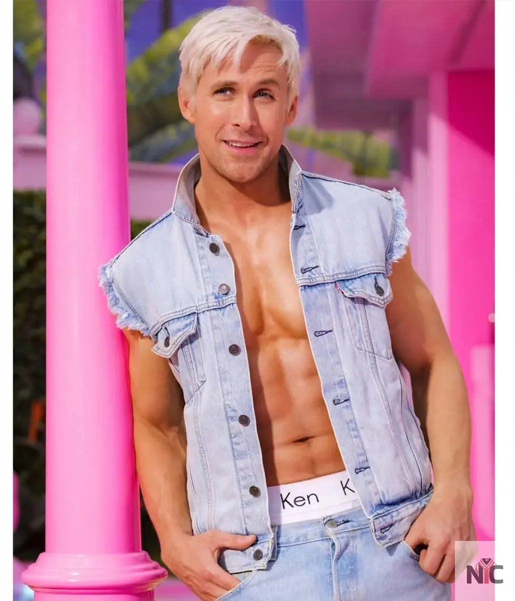 Ryan Gosling Barbie Blue Denim Vest Clanton Jacket