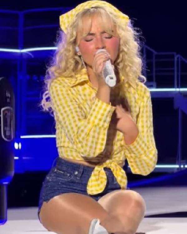 Sabrina Carpenter Yellow Checked Shirt