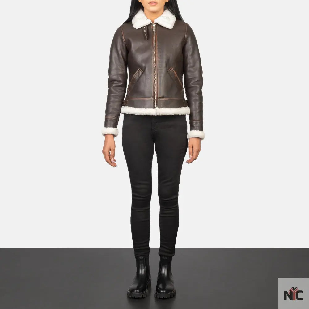 Sherilyn B-3 Brown Leather Bomber Jacket Clanton Jacket