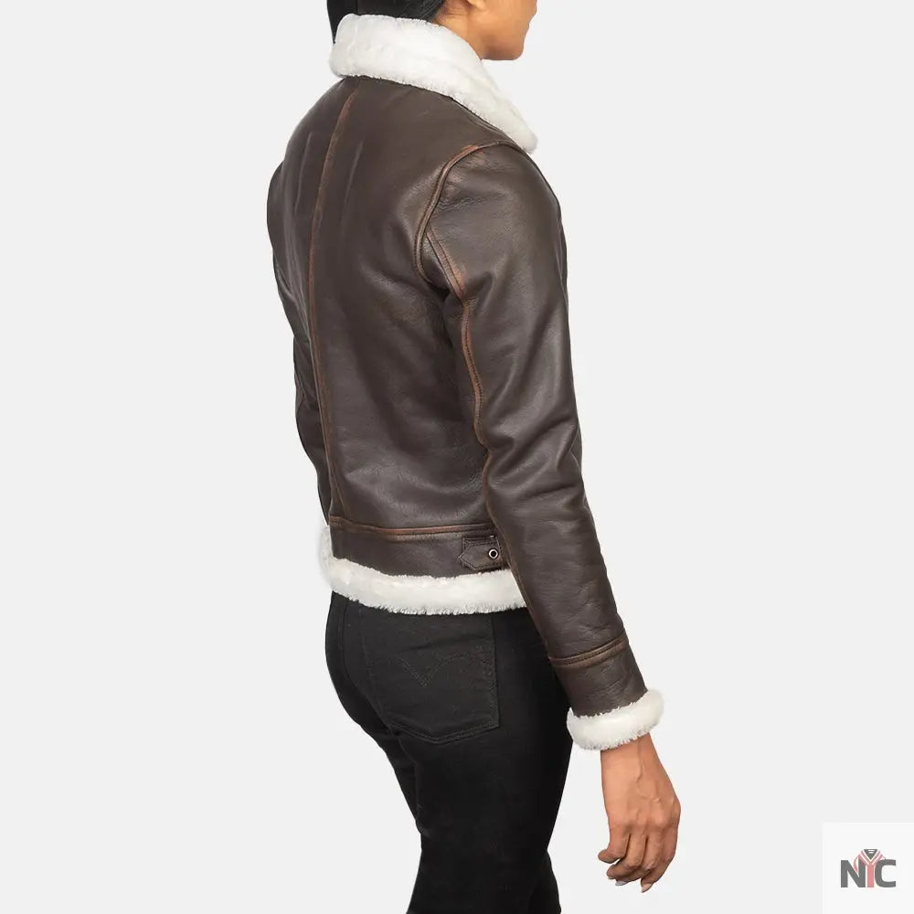 Sherilyn B-3 Brown Leather Bomber Jacket Clanton Jacket