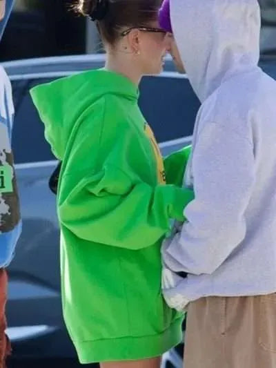 Street Style Hailey Bieber Green Hoodie