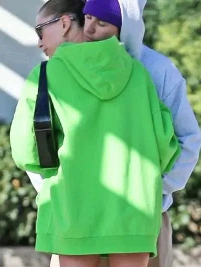 Street Style Hailey Bieber Green Hoodie
