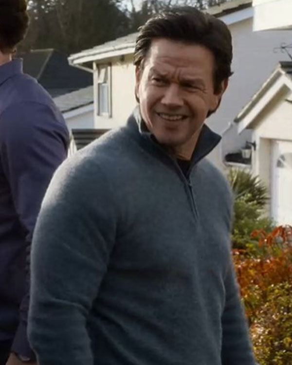 The Family Plan 2 Mark Wahlberg Grey Half Zip Sweater