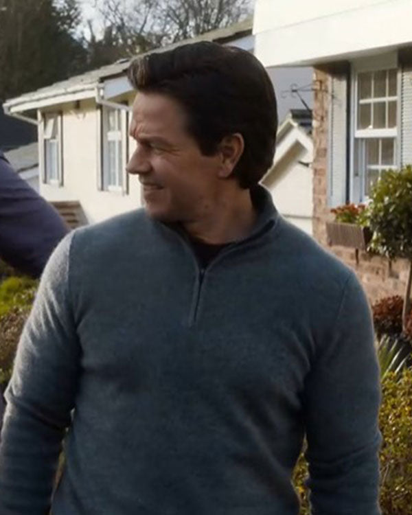 The Family Plan 2 Mark Wahlberg Grey Half Zip Sweater