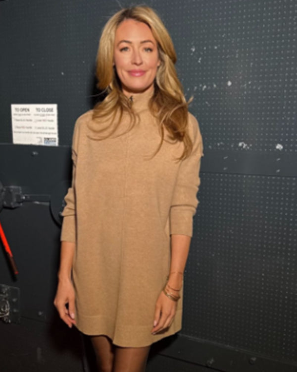 This Morning 2025 Cat Deeley Brown Belted Jumper Dress
