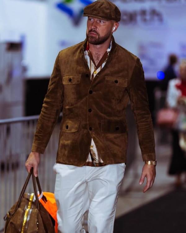 Travis Kelce Cashmere Suede Military Jacket