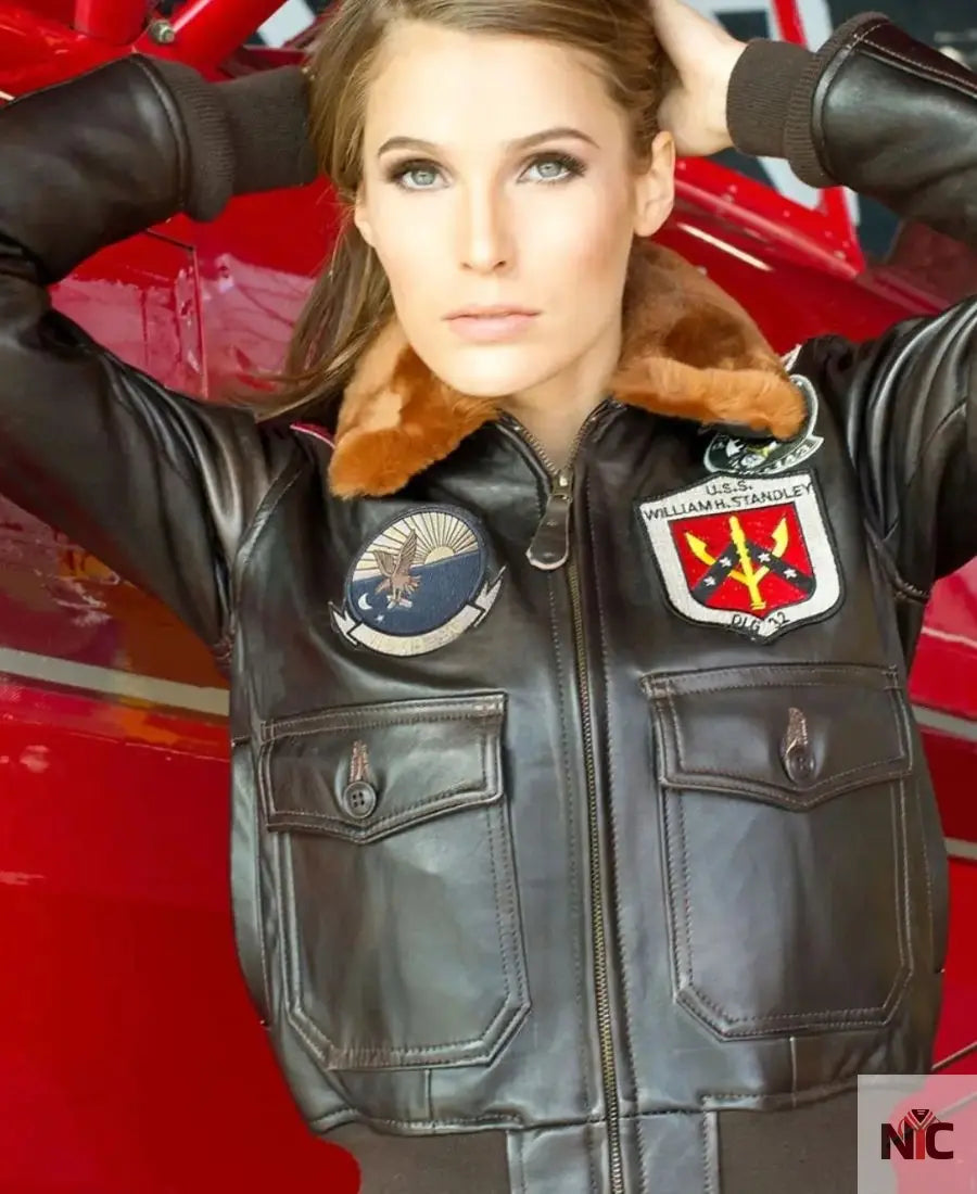 Women Top Gun Flight Leather Jacket Clanton Jacket
