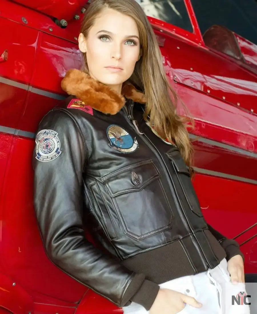 Women Top Gun Flight Leather Jacket Clanton Jacket