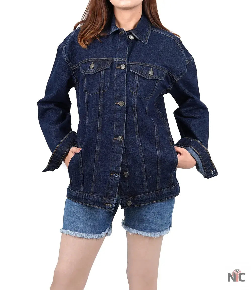 Women's Dark Blue Oversized Denim Jacket Clanton Jacket