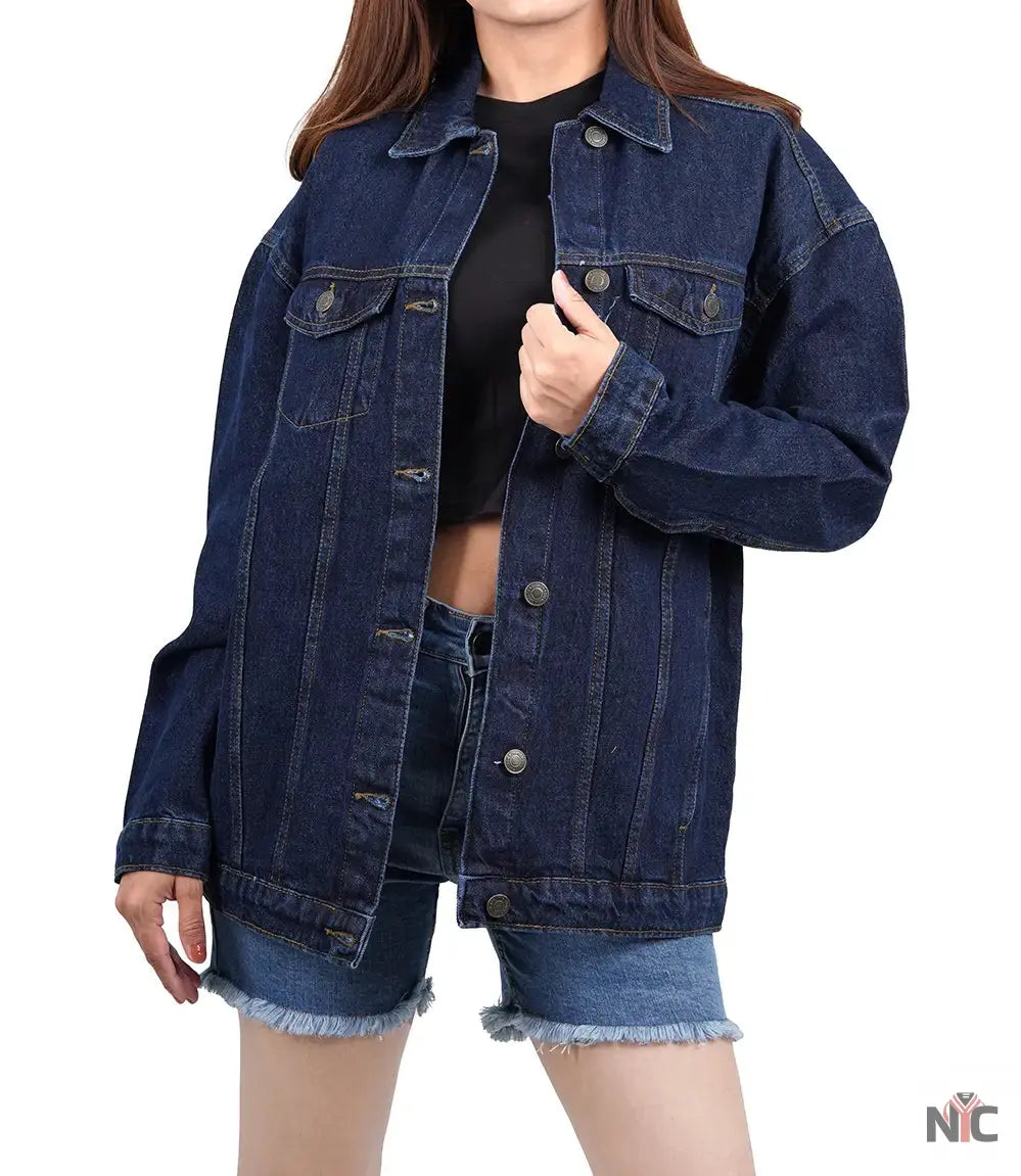 Women's Dark Blue Oversized Denim Jacket Clanton Jacket