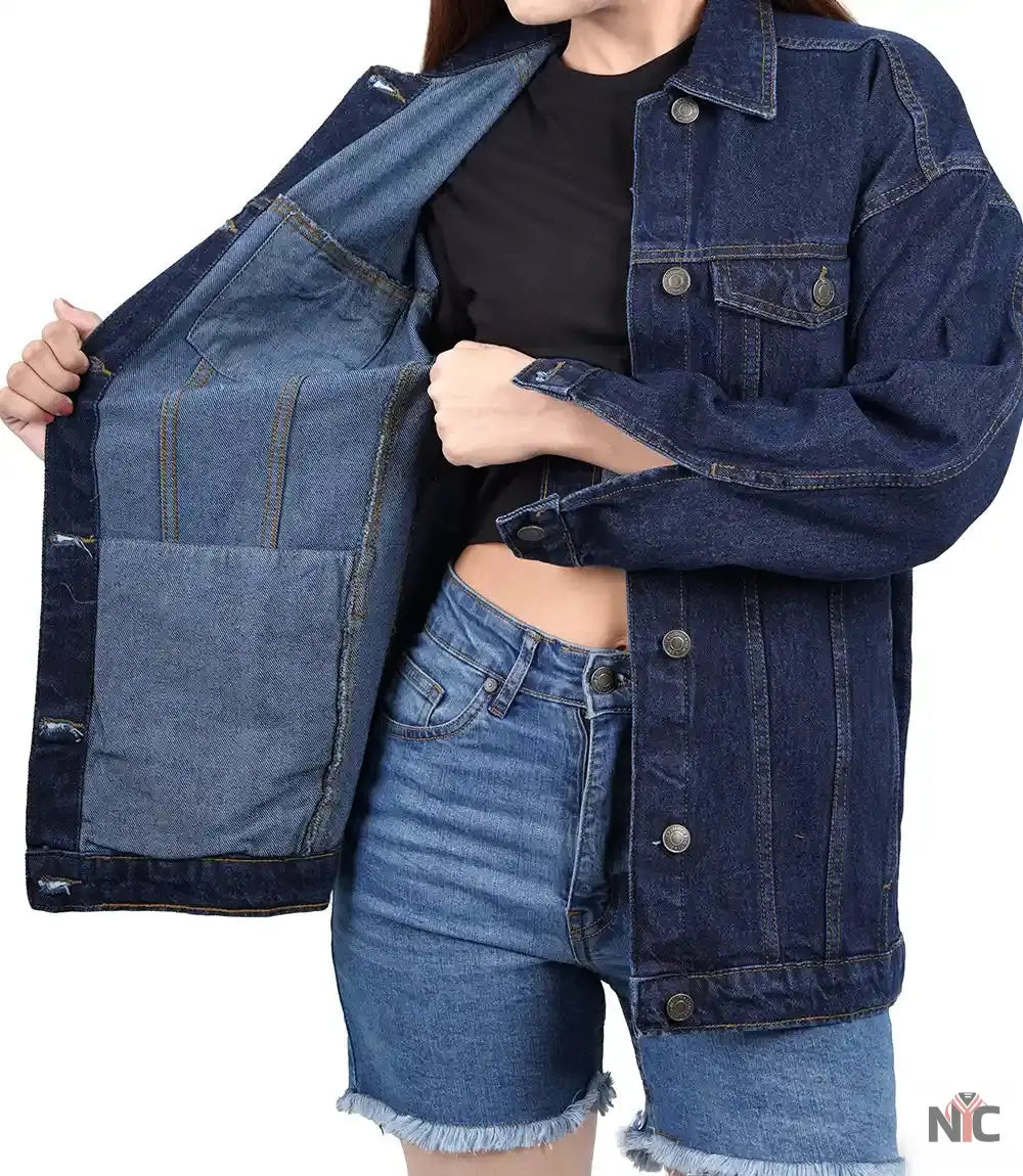 Women's Dark Blue Oversized Denim Jacket Clanton Jacket