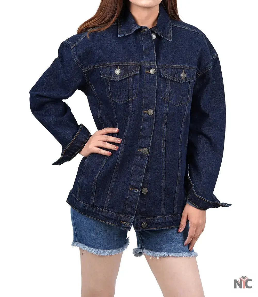 Women's Dark Blue Oversized Denim Jacket Clanton Jacket