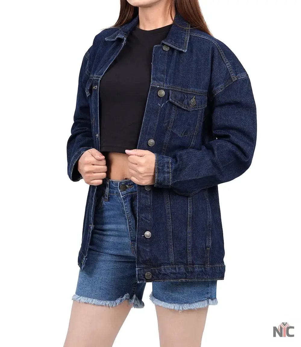 Women's Dark Blue Oversized Denim Jacket Clanton Jacket