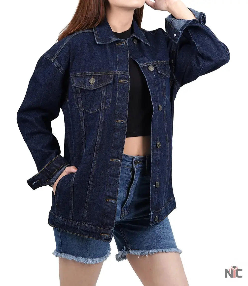 Women's Dark Blue Oversized Denim Jacket Clanton Jacket