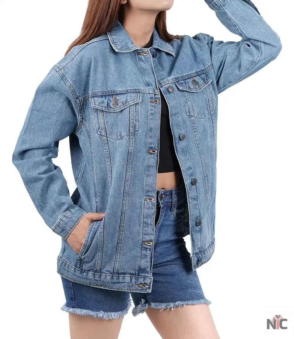 Women's Light Blue Oversized Denim Jacket Clanton Jacket