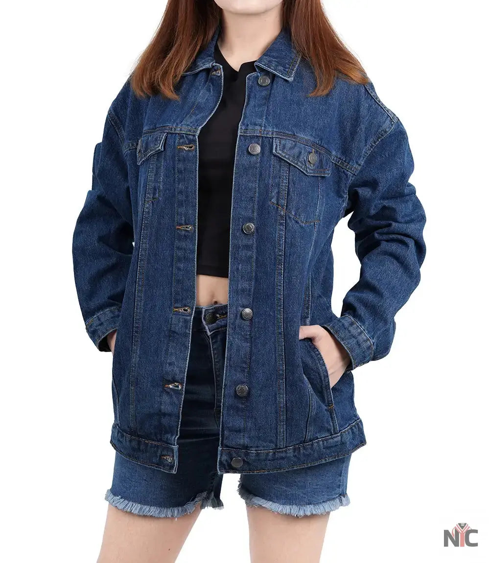 Women's Mid Blue Oversized Denim Jacket Clanton Jacket