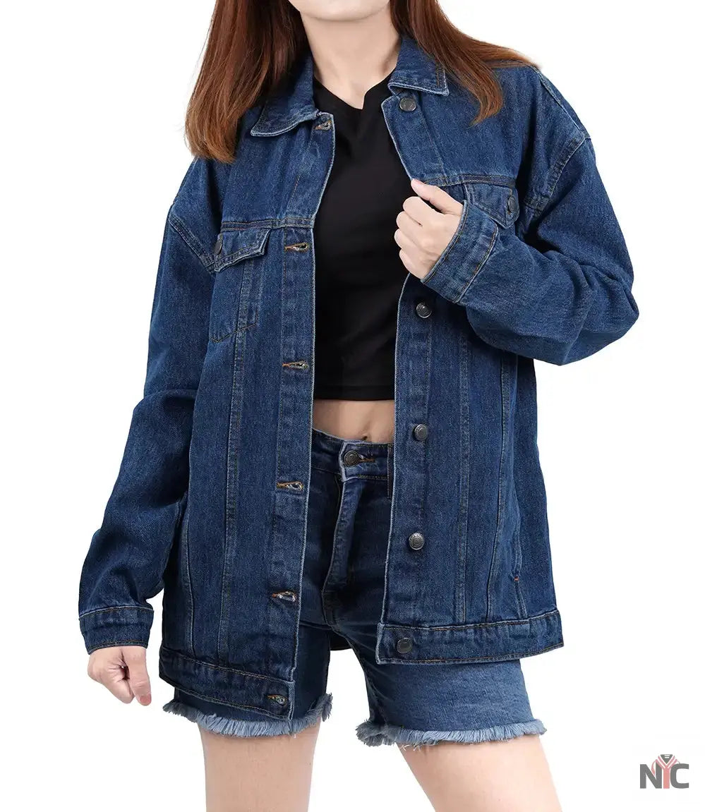 Women's Mid Blue Oversized Denim Jacket Clanton Jacket