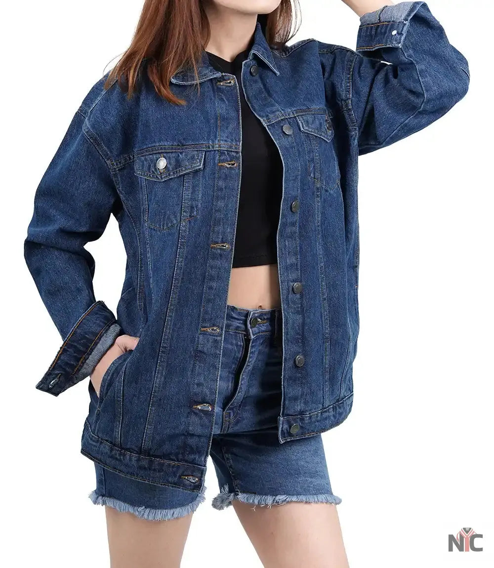 Women's Mid Blue Oversized Denim Jacket Clanton Jacket