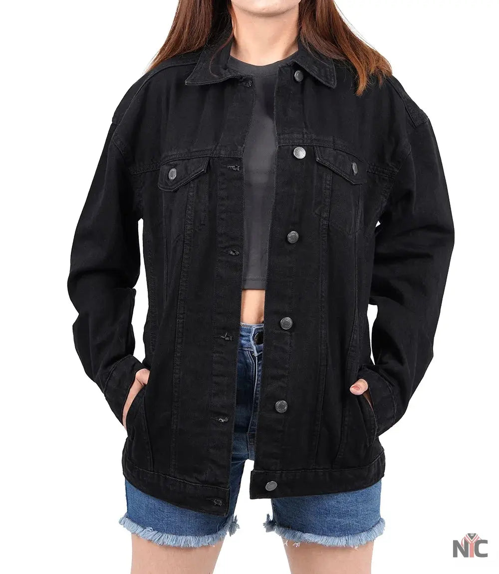 Womens Oversized Black Denim Jacket Clanton Jacket