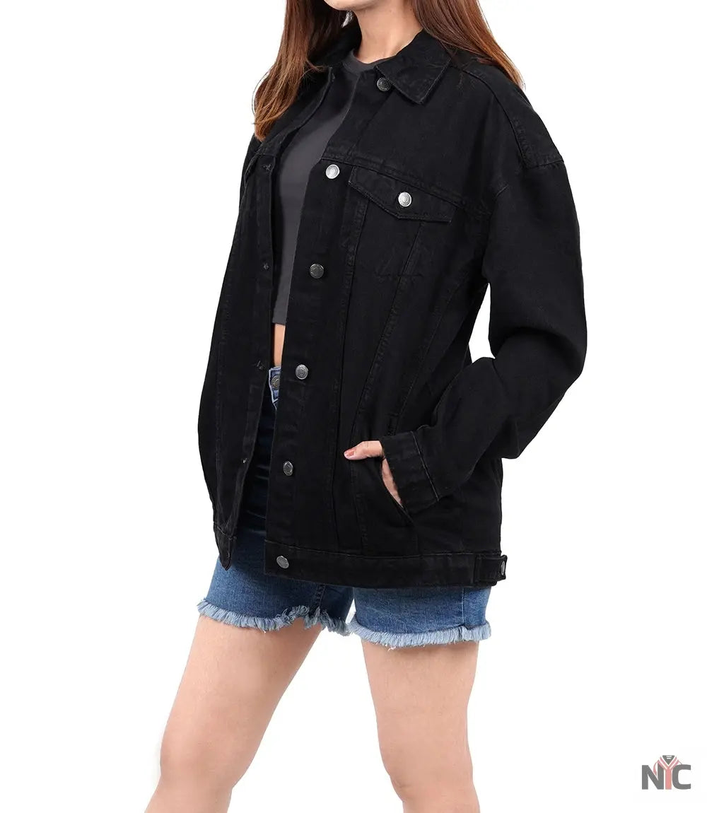 Womens Oversized Black Denim Jacket Clanton Jacket