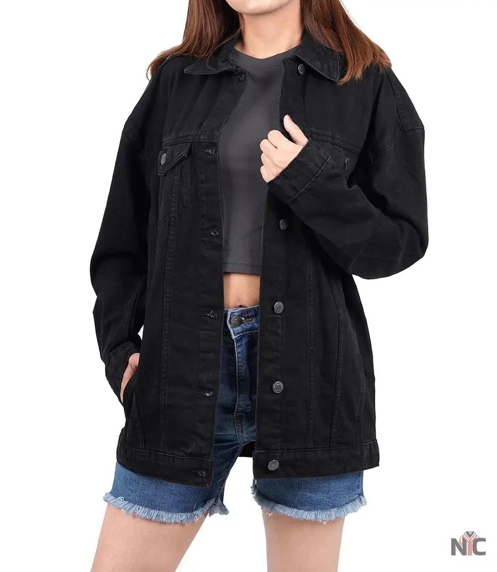 Womens Oversized Black Denim Jacket Clanton Jacket
