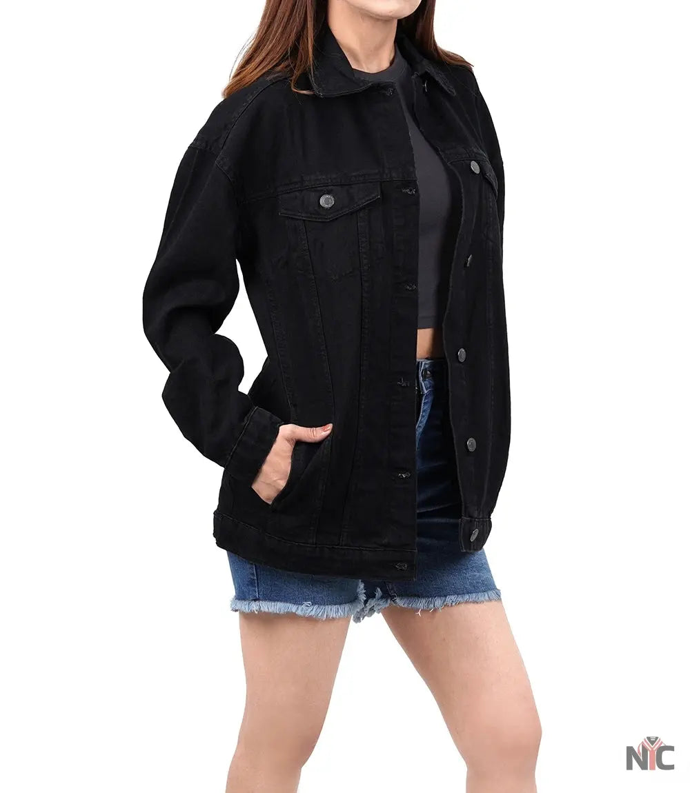 Womens Oversized Black Denim Jacket Clanton Jacket