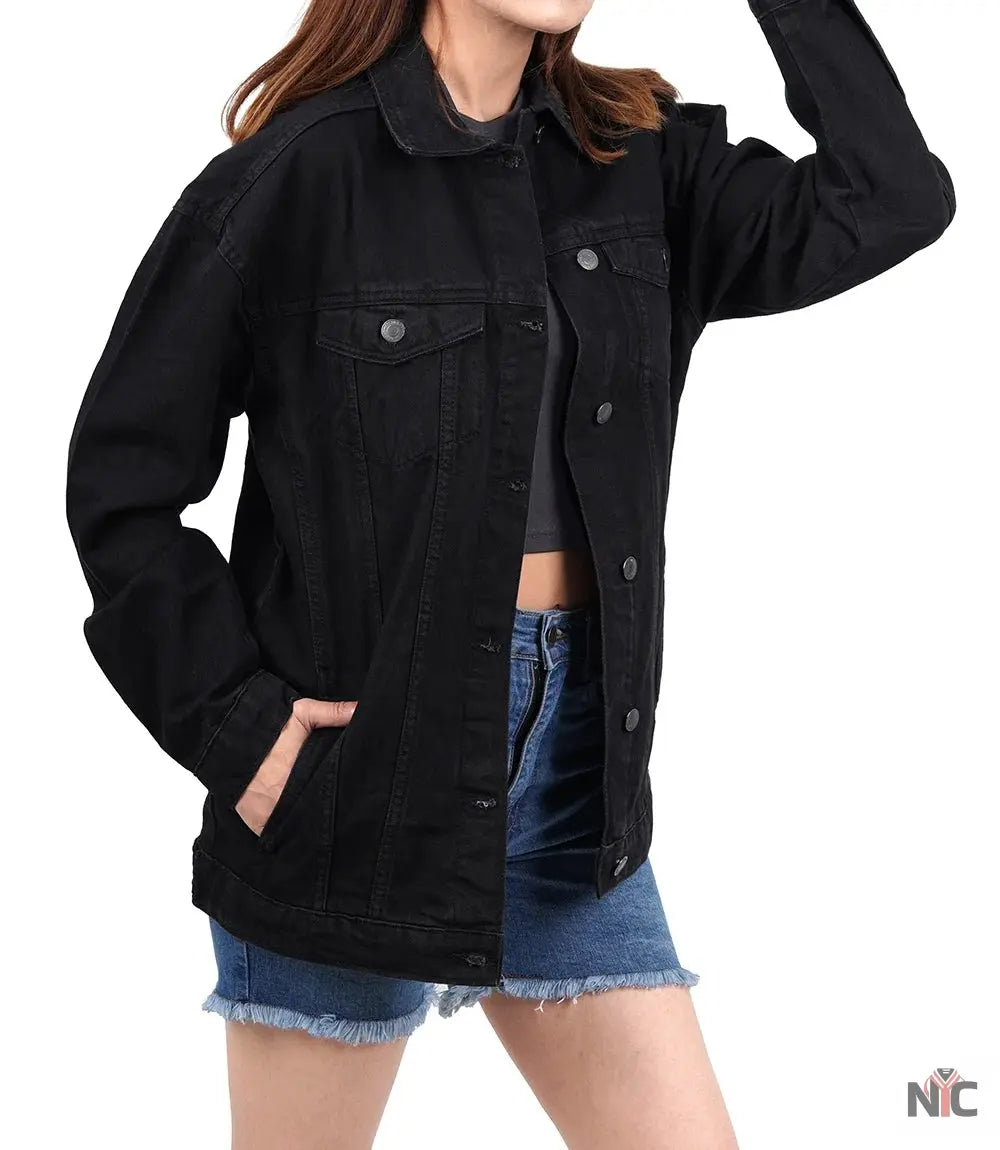 Womens Oversized Black Denim Jacket Clanton Jacket