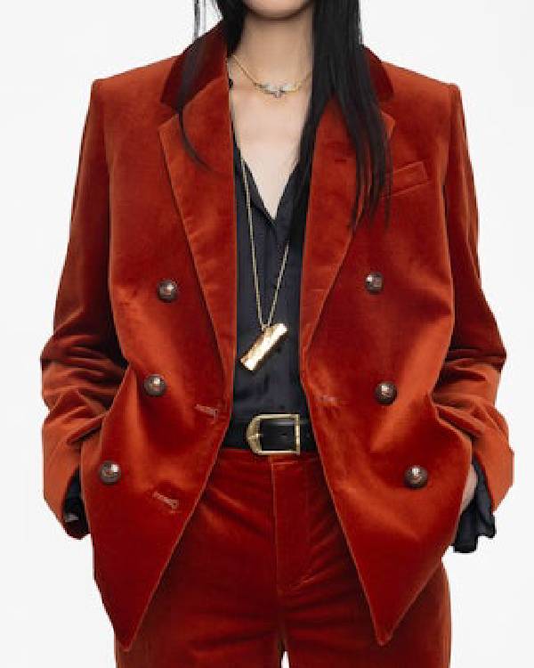 The Kelly Clarkson Show Marcia Gay Harden Orange Velvet Blazer