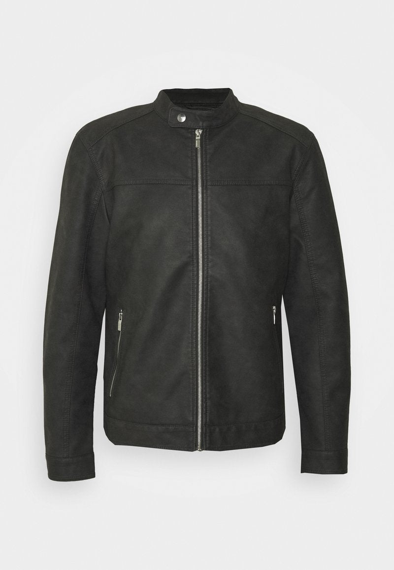 Shumack Black Cafe Racer Faux Leather Jacket