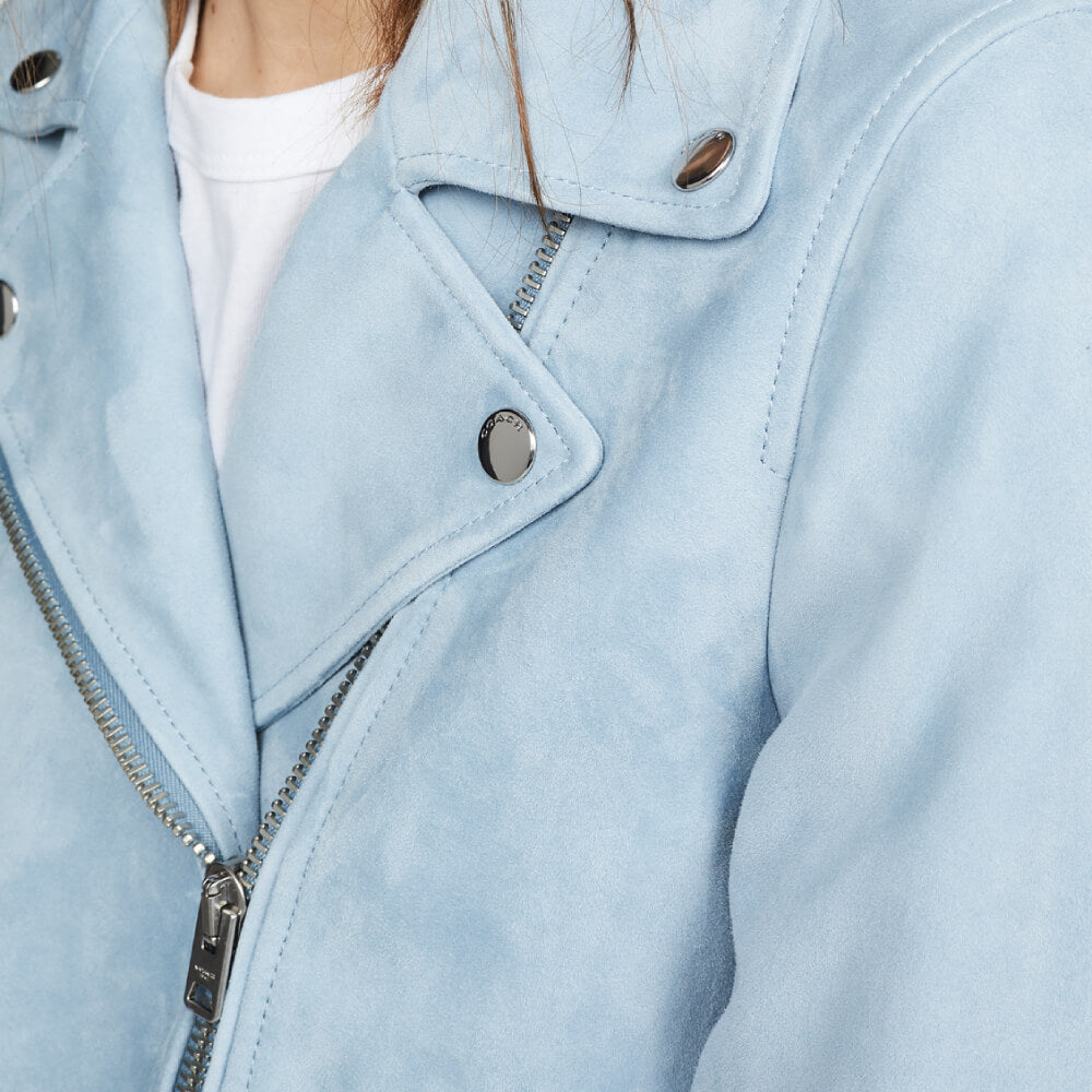 Womens Pale Blue Suede Biker Leather Jacket